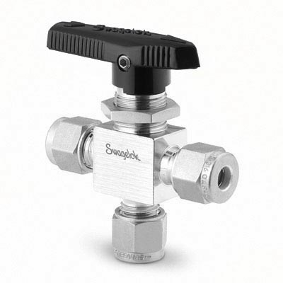 Swagelok 1-Piece 40 Series 3-Way Ball Valve, 0.15 Cv, 1/8 in. Swagelok Tube Fitting